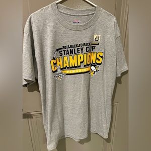 2017 Stanley Cup Champions Penguins Back to Back Hanes Beefy T-shirt Size L NEW